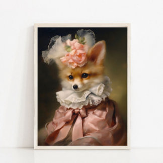 Baby Fox Vintage Portrait, Victorian Animal Portra Poster