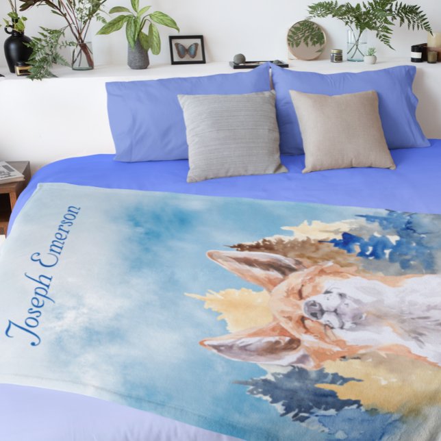 Baby Fox Watercolor Personalised Woodland Fleece Blanket (Creator Uploaded)
