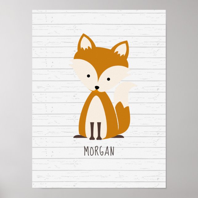 Baby Fox Wood Personalised Nursery Artwork Poster (Front)