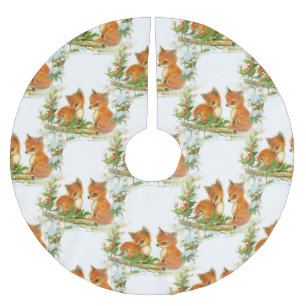 Baby Foxes Holly Christmas Tree Skirt