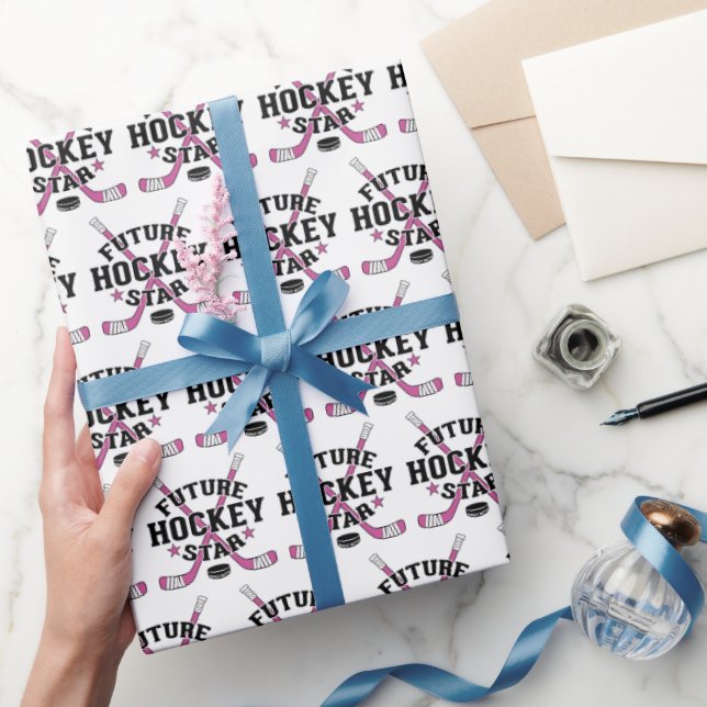 Baby Future Hockey Star Girls Pink Hockey Sticks Wrapping Paper (Gifting)