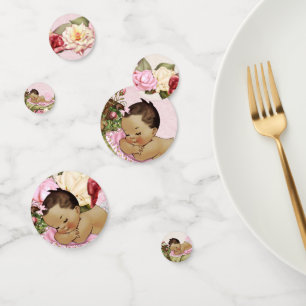 Baby Garden Roses Pink Ivory Green Ethnic Girl Confetti