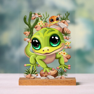 Baby Geckos Cute Cartoon Characters Acrylic Sign