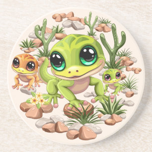 Baby Geckos Cute Cartoon Characters Coaster