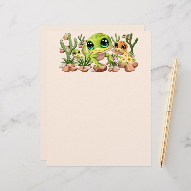 Baby Geckos Cute Cartoon Characters Custom Letterhead (Front/Back In Situ)