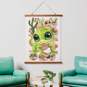 Baby Geckos Cute Cartoon Characters Hanging Tapestry
