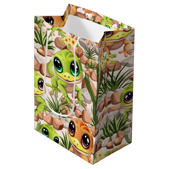 Baby Geckos Cute Cartoon Characters Medium Gift Bag (Front Angled)