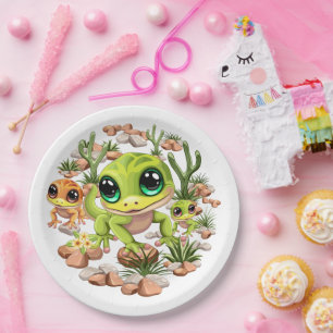 Baby Geckos Cute Cartoon Characters Paper Plate