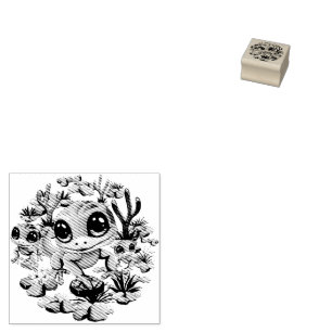Baby Geckos Cute Cartoon Characters Rubber Stamp