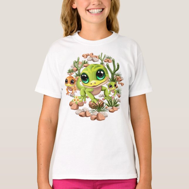 Baby Geckos Cute Cartoon Characters T-Shirt (Front)