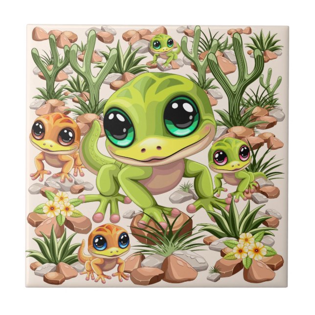 Baby Geckos Cute Cartoon Characters Tile (Front)