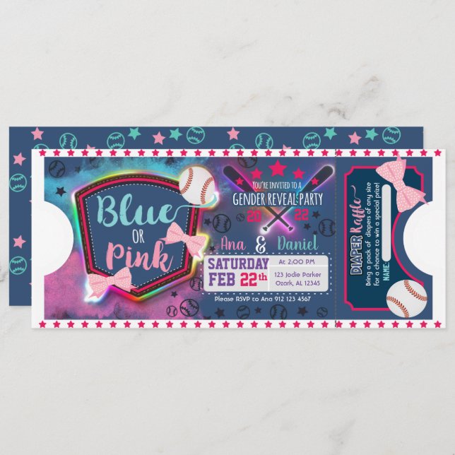 Baby gender reveal - Baseballs or Bows Invitation (Front/Back)