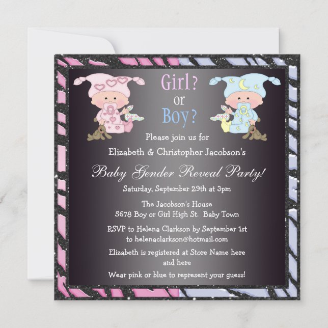 Baby Gender Reveal Cute Babies & Bunnies Invitation (Front)