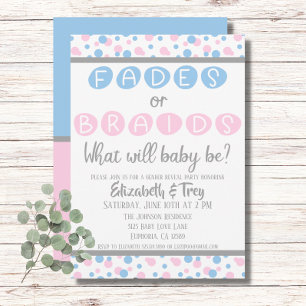 Baby Gender Reveal - Fades or Braids Invitation