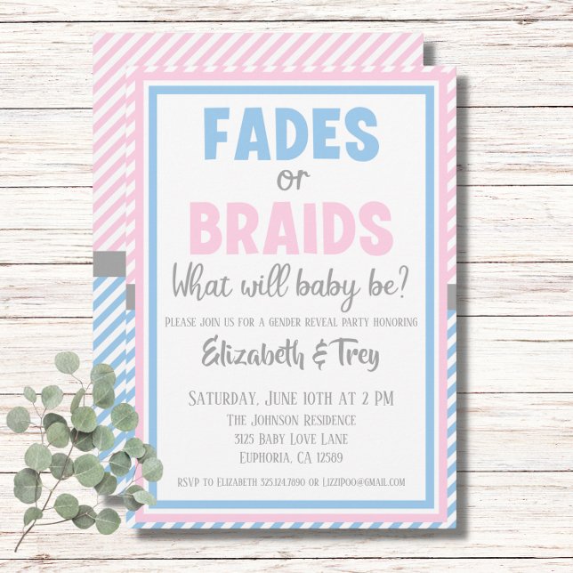 Baby Gender Reveal - Fades or Braids Invitation (Creator Uploaded)