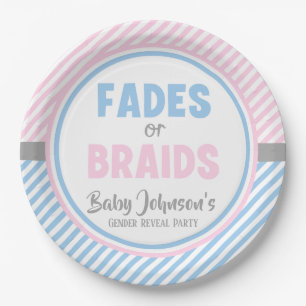 Baby Gender Reveal - Fades or Braids Paper Plate
