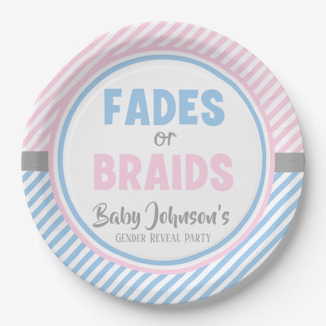 Baby Gender Reveal - Fades or Braids Paper Plate (Front)