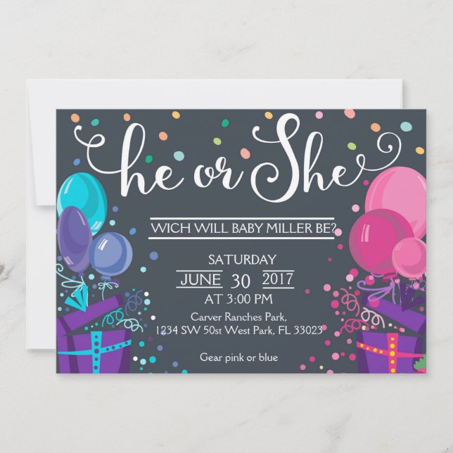 Baby gender reveal - He or She Gender Reveal Invitation (Front)