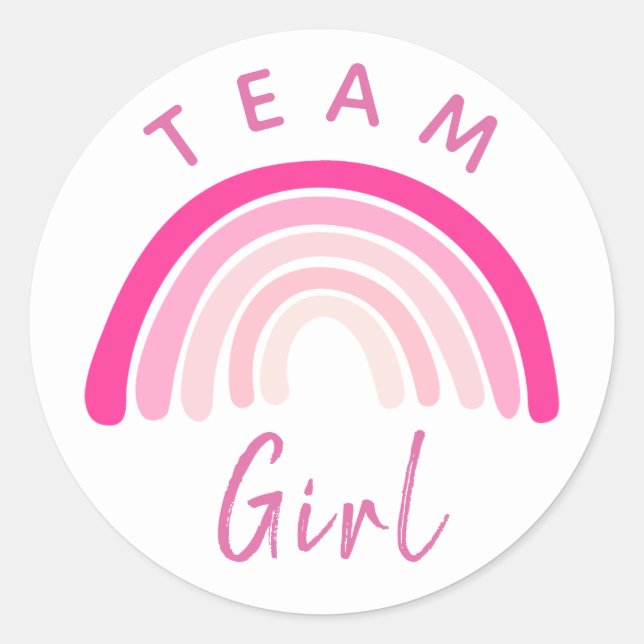 Baby Gender Reveal Party Team Pink Girl Rainbow Cl Classic Round Sticker (Front)