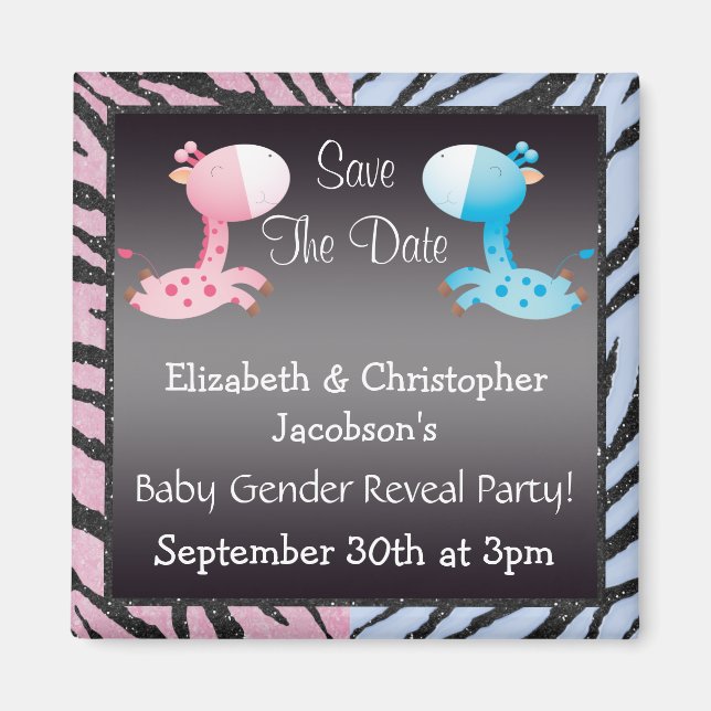 Baby Gender Reveal Save The Date Giraffes Magnet (Front)