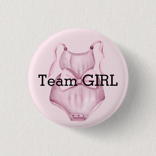 Baby gender reveal team girl  3 cm round badge (Front)