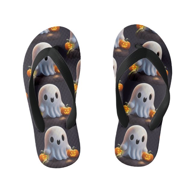 Baby Ghost Creepy Cute Halloween Character Kid's Jandals (Footbed)