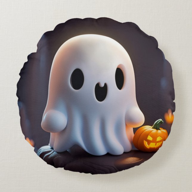 Baby Ghost Creepy Cute Halloween Character Round Cushion (Front)