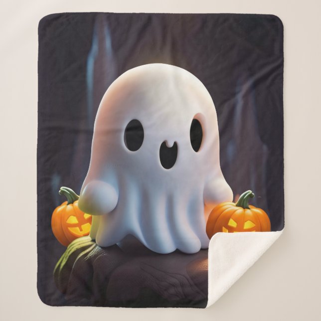Baby Ghost Creepy Cute Halloween Character Sherpa Blanket (Front)