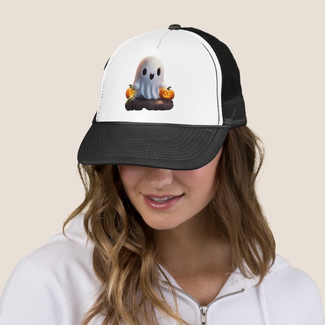 Baby Ghost Creepy Cute Halloween Character Trucker Hat (In Situ)