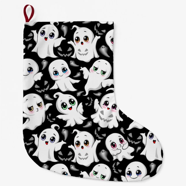 Baby Ghosts Spooky Cute Halloween Mood Large Christmas Stocking (Front)