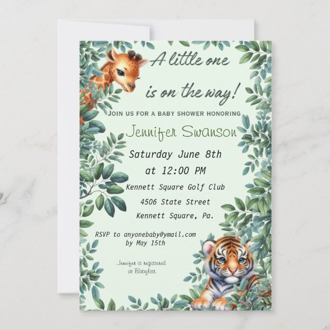 Baby Giraffe and Tiger Baby Shower invitation (Front)