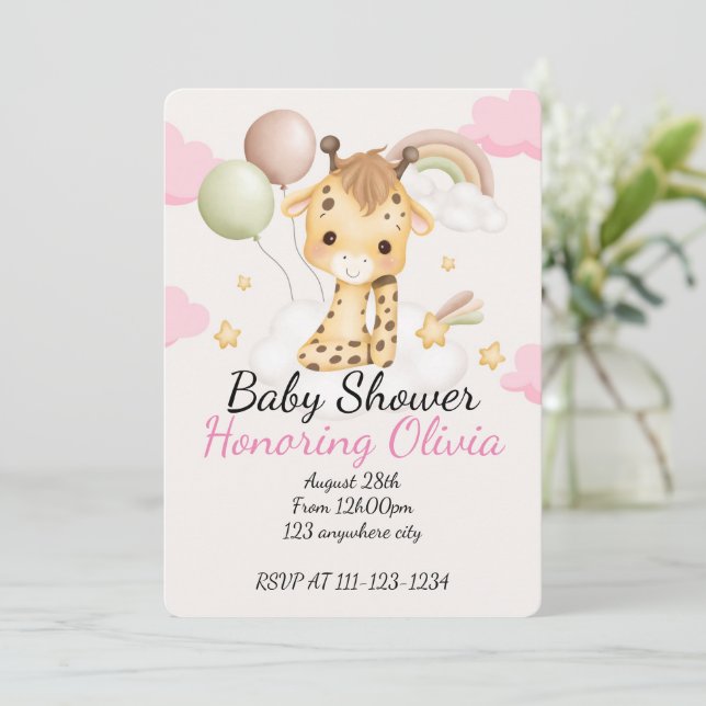 BABY GIRAFFE BABY SHOWER INVITATION (Standing Front)