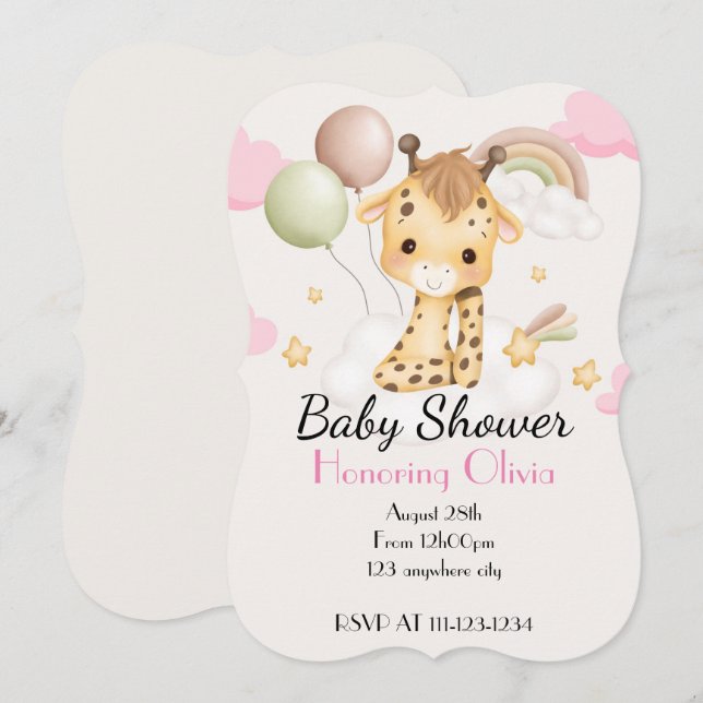 BABY GIRAFFE BABY SHOWER INVITATION (Front/Back)