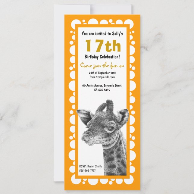 Baby Giraffe Birthday Retro Circles Invitation (Front)