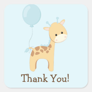 Baby Giraffe, Blue, Jungle Animal Thank You Square Sticker