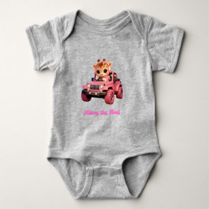 Baby giraffe body in pink jeep - Keeping the Peace Bodysuit