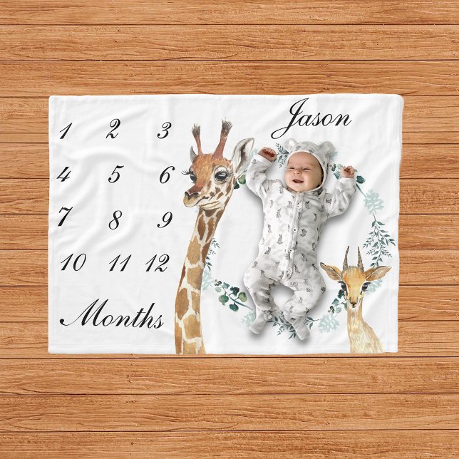 Baby Giraffe Deer Infant Milestone Watercolor Fleece Blanket (Creator Uploaded)