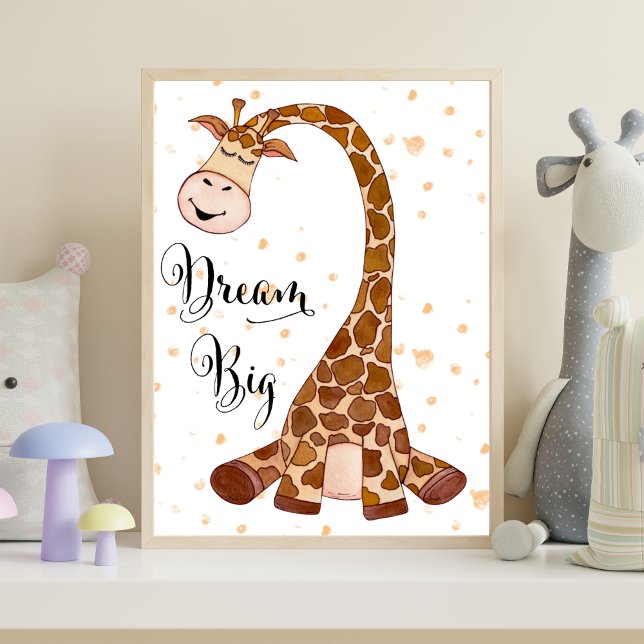 Baby Giraffe Dream Big Nursery Wall Art Decor Gift (Giraffe Dream Big Nursery Wall Art, Nursery Decor poster, Baby Shower Gift, New baby gift)