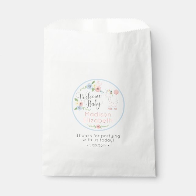 Baby Giraffe Floral Calf Welcome Baby Shower Party Favour Bags (Front)