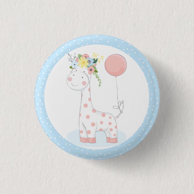 Baby Giraffe Floral Crown Pastel Pink Farm Zoo 3 Cm Round Badge (Front)