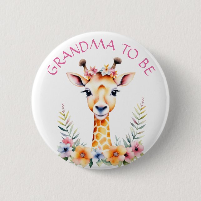 Baby Giraffe Floral, Grandma to be | Baby Shower 6 Cm Round Badge (Front)