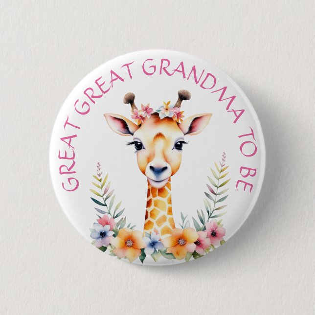 Baby Giraffe Floral, Grandma to be | Baby Shower 6 Cm Round Badge (Front)