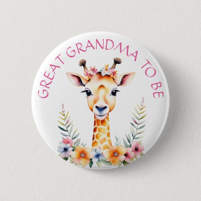 Baby Giraffe Floral, Grandma to be | Baby Shower 6 Cm Round Badge (Front)