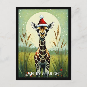 Baby Giraffe Flower Botanical Christmas Postcard