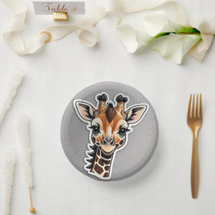 Baby Giraffe Grey Paper Plate