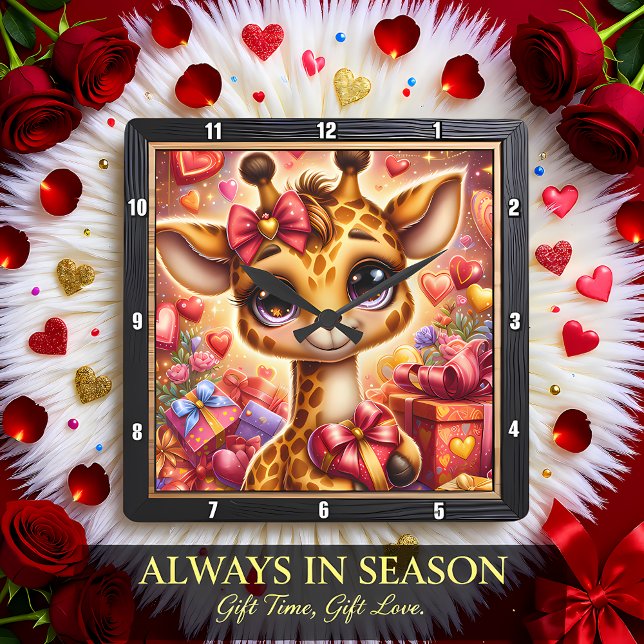 Baby Giraffe Heart Gift Square Wall Clock (Creator Uploaded)