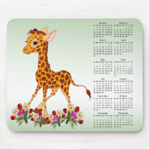 Baby Giraffe in Flowers 2024 Calendar Mousepad
