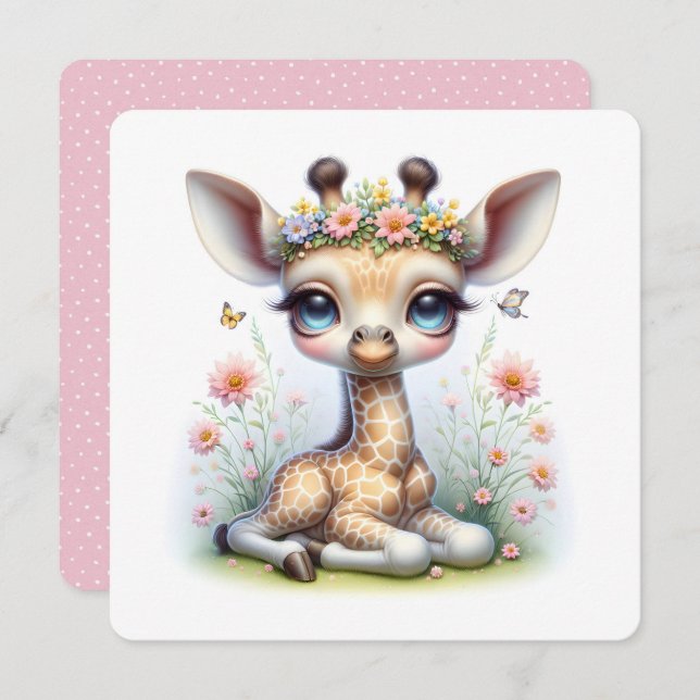 Baby Giraffe In Flowers Baby Shower Invitation (Front/Back)