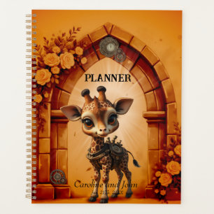 Baby giraffe in steampunk-cartoon planner