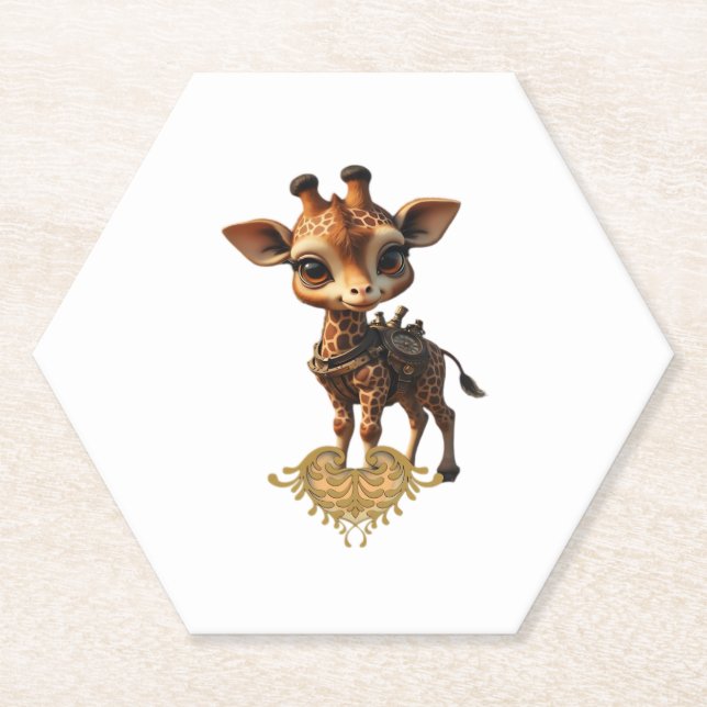 Baby giraffe in steampunk-cartoon style Classic T- Paper Coaster (Front)